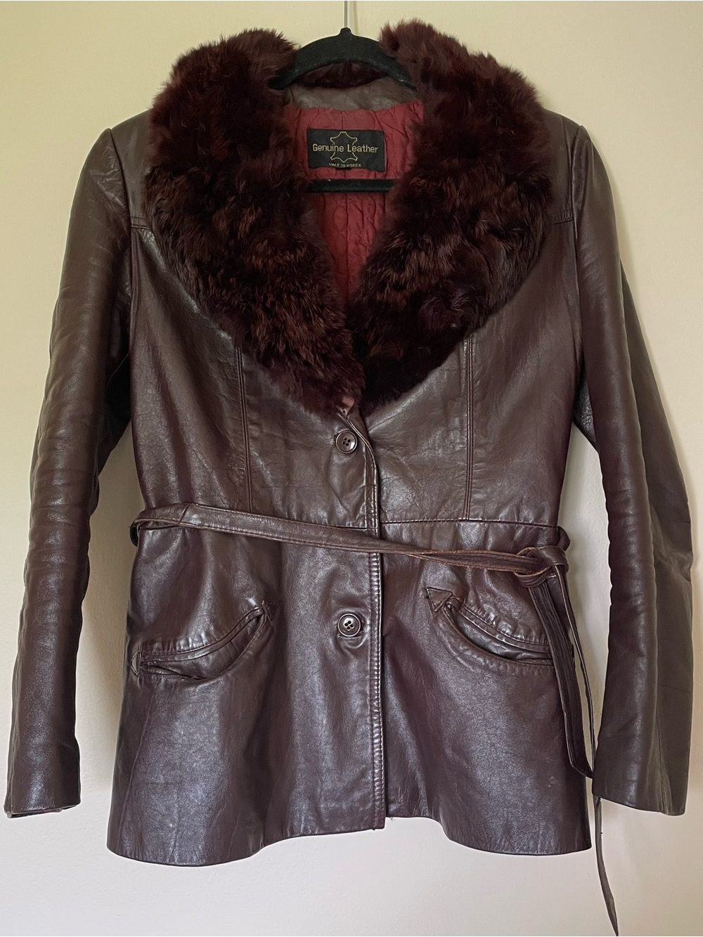 Women's Brown/Red Fur Collar Leather Jacket